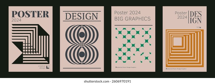 Contemporary futuristic posters. A set of modern covers with a minimalistic silhouette, graphic elements, basic drawings, geometric shapes. Conceptual business design in retro style. Brutalism print