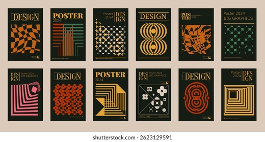 Contemporary futuristic posters. A set of modern covers with a minimalistic silhouette, graphic elements, basic drawings, geometric shapes. Conceptual business design in retro style. Brutalism print