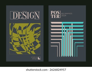 Contemporary futuristic posters. A set of modern covers with a minimalistic silhouette, graphic elements, basic drawings, geometric shapes. Conceptual business design in retro style. Brutalism print