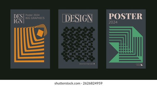 Contemporary futuristic posters. A set of modern covers with a minimalistic silhouette, graphic elements, basic drawings, geometric shapes. Conceptual business design in retro style. Brutalism print