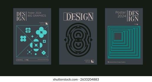 Contemporary futuristic posters. A set of modern covers with a minimalistic silhouette, graphic elements, basic drawings, geometric shapes. Conceptual business design in retro style. Brutalism print