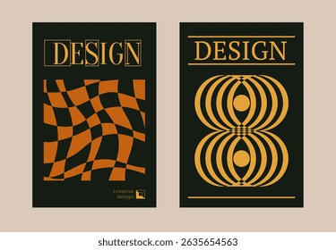 Contemporary futuristic posters. A set of modern covers with a minimalistic silhouette, graphic elements, basic drawings, geometric shapes. Conceptual business design in retro style. Brutalism print