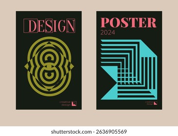 Contemporary futuristic posters. A set of modern covers with a minimalistic silhouette, graphic elements, basic drawings, geometric shapes. Conceptual business design in retro style. Brutalism print