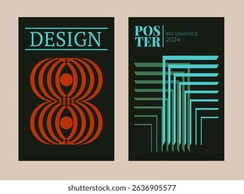 Contemporary futuristic posters. A set of modern covers with a minimalistic silhouette, graphic elements, basic drawings, geometric shapes. Conceptual business design in retro style. Brutalism print