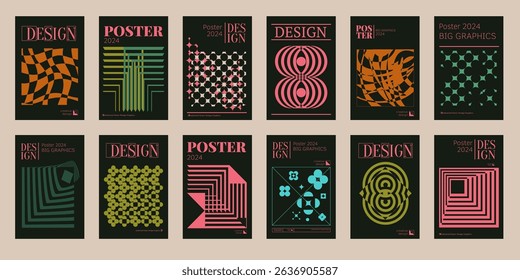 Contemporary futuristic posters. A set of modern covers with a minimalistic silhouette, graphic elements, basic drawings, geometric shapes. Conceptual business design in retro style. Brutalism print
