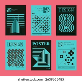 Contemporary futuristic posters. A set of modern covers with a minimalistic silhouette, graphic elements, basic drawings, geometric shapes. Conceptual business design in retro style. Brutalism print