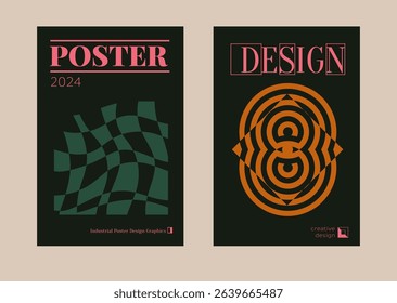 Contemporary futuristic posters. A set of modern covers with a minimalistic silhouette, graphic elements, basic drawings, geometric shapes. Conceptual business design in retro style. Brutalism print