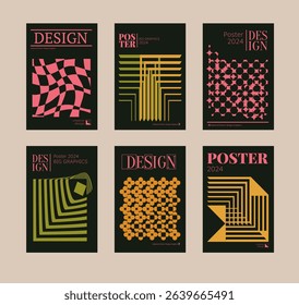 Contemporary futuristic posters. A set of modern covers with a minimalistic silhouette, graphic elements, basic drawings, geometric shapes. Conceptual business design in retro style. Brutalism print