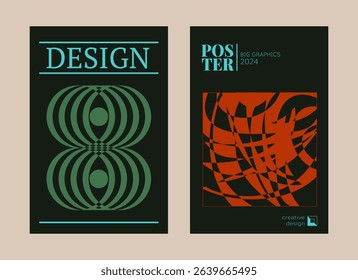 Contemporary futuristic posters. A set of modern covers with a minimalistic silhouette, graphic elements, basic drawings, geometric shapes. Conceptual business design in retro style. Brutalism print