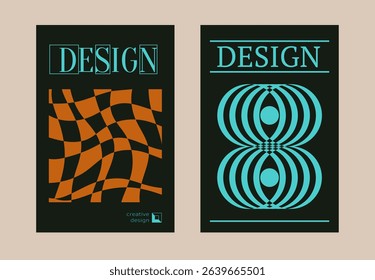 Contemporary futuristic posters. A set of modern covers with a minimalistic silhouette, graphic elements, basic drawings, geometric shapes. Conceptual business design in retro style. Brutalism print