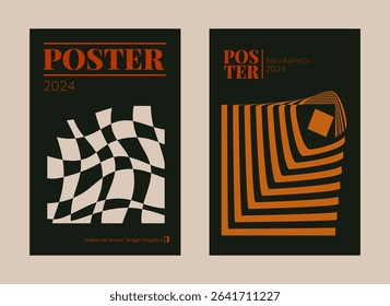 Contemporary futuristic posters. A set of modern covers with a minimalistic silhouette, graphic elements, basic drawings, geometric shapes. Conceptual business design in retro style. Brutalism print