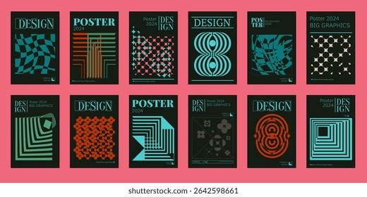 Contemporary futuristic posters. A set of modern covers with a minimalistic silhouette, graphic elements, basic drawings, geometric shapes. Conceptual business design in retro style. Brutalism print