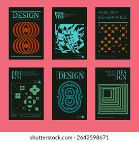 Contemporary futuristic posters. A set of modern covers with a minimalistic silhouette, graphic elements, basic drawings, geometric shapes. Conceptual business design in retro style. Brutalism print