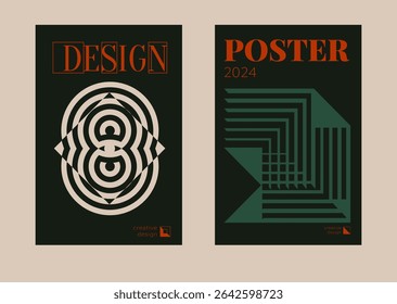 Contemporary futuristic posters. A set of modern covers with a minimalistic silhouette, graphic elements, basic drawings, geometric shapes. Conceptual business design in retro style. Brutalism print