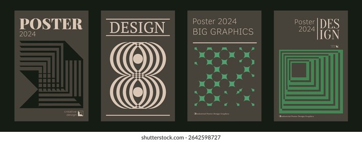 Contemporary futuristic posters. A set of modern covers with a minimalistic silhouette, graphic elements, basic drawings, geometric shapes. Conceptual business design in retro style. Brutalism print