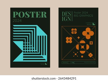 Contemporary futuristic posters. A set of modern covers with a minimalistic silhouette, graphic elements, basic drawings, geometric shapes. Conceptual business design in retro style. Brutalism print