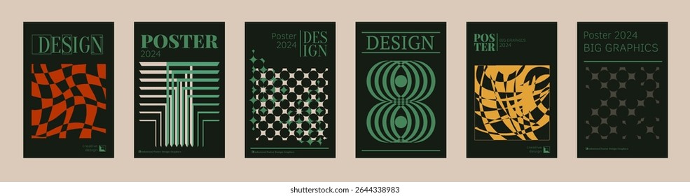 Contemporary futuristic posters. A set of modern covers with a minimalistic silhouette, graphic elements, basic drawings, geometric shapes. Conceptual business design in retro style. Brutalism print
