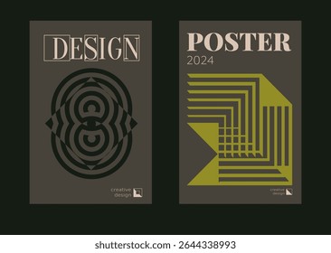 Contemporary futuristic posters. A set of modern covers with a minimalistic silhouette, graphic elements, basic drawings, geometric shapes. Conceptual business design in retro style. Brutalism print