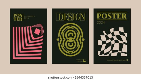 Contemporary futuristic posters. A set of modern covers with a minimalistic silhouette, graphic elements, basic drawings, geometric shapes. Conceptual business design in retro style. Brutalism print