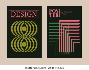 Contemporary futuristic posters. A set of modern covers with a minimalistic silhouette, graphic elements, basic drawings, geometric shapes. Conceptual business design in retro style. Brutalism print