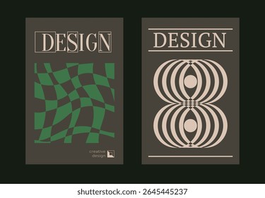 Contemporary futuristic posters. A set of modern covers with a minimalistic silhouette, graphic elements, basic drawings, geometric shapes. Conceptual business design in retro style. Brutalism print