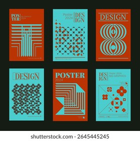 Contemporary futuristic posters. A set of modern covers with a minimalistic silhouette, graphic elements, basic drawings, geometric shapes. Conceptual business design in retro style. Brutalism print