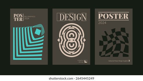 Contemporary futuristic posters. A set of modern covers with a minimalistic silhouette, graphic elements, basic drawings, geometric shapes. Conceptual business design in retro style. Brutalism print