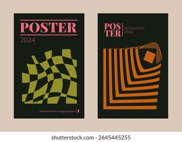 Contemporary futuristic posters. A set of modern covers with a minimalistic silhouette, graphic elements, basic drawings, geometric shapes. Conceptual business design in retro style. Brutalism print