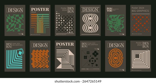Contemporary futuristic posters. A set of modern covers with a minimalistic silhouette, graphic elements, basic drawings, geometric shapes. Conceptual business design in retro style. Brutalism print