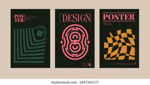 Contemporary futuristic posters. A set of modern covers with a minimalistic silhouette, graphic elements, basic drawings, geometric shapes. Conceptual business design in retro style. Brutalism print