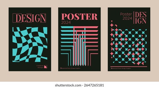 Contemporary futuristic posters. A set of modern covers with a minimalistic silhouette, graphic elements, basic drawings, geometric shapes. Conceptual business design in retro style. Brutalism print