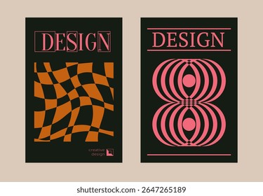 Contemporary futuristic posters. A set of modern covers with a minimalistic silhouette, graphic elements, basic drawings, geometric shapes. Conceptual business design in retro style. Brutalism print
