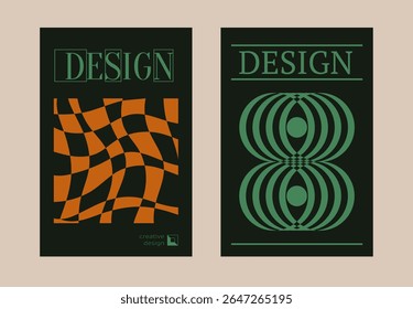 Contemporary futuristic posters. A set of modern covers with a minimalistic silhouette, graphic elements, basic drawings, geometric shapes. Conceptual business design in retro style. Brutalism print