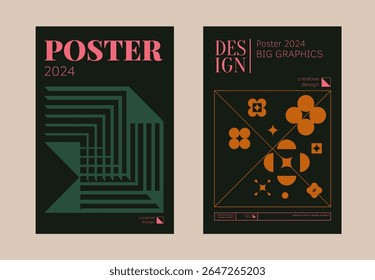 Contemporary futuristic posters. A set of modern covers with a minimalistic silhouette, graphic elements, basic drawings, geometric shapes. Conceptual business design in retro style. Brutalism print
