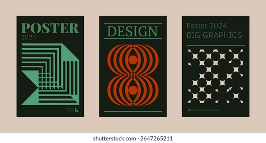 Contemporary futuristic posters. A set of modern covers with a minimalistic silhouette, graphic elements, basic drawings, geometric shapes. Conceptual business design in retro style. Brutalism print