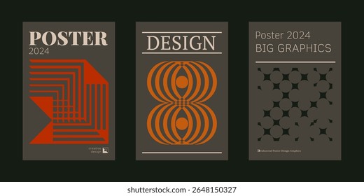 Contemporary futuristic posters. A set of modern covers with a minimalistic silhouette, graphic elements, basic drawings, geometric shapes. Conceptual business design in retro style. Brutalism print