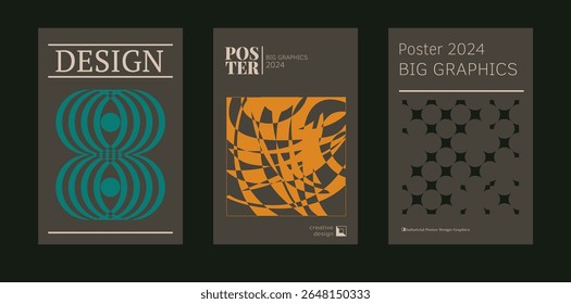Contemporary futuristic posters. A set of modern covers with a minimalistic silhouette, graphic elements, basic drawings, geometric shapes. Conceptual business design in retro style. Brutalism print