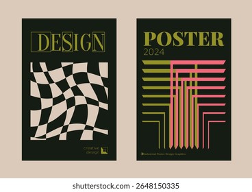 Contemporary futuristic posters. A set of modern covers with a minimalistic silhouette, graphic elements, basic drawings, geometric shapes. Conceptual business design in retro style. Brutalism print