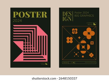 Contemporary futuristic posters. A set of modern covers with a minimalistic silhouette, graphic elements, basic drawings, geometric shapes. Conceptual business design in retro style. Brutalism print