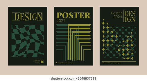 Contemporary futuristic posters. A set of modern covers with a minimalistic silhouette, graphic elements, basic drawings, geometric shapes. Conceptual business design in retro style. Brutalism print