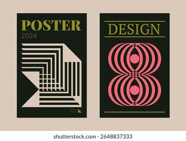 Contemporary futuristic posters. A set of modern covers with a minimalistic silhouette, graphic elements, basic drawings, geometric shapes. Conceptual business design in retro style. Brutalism print