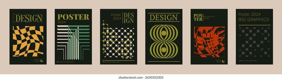 Contemporary futuristic posters. A set of modern covers with a minimalistic silhouette, graphic elements, basic drawings, geometric shapes. Conceptual business design in retro style. Brutalism print