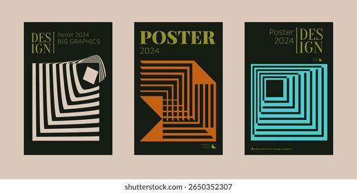 Contemporary futuristic posters. A set of modern covers with a minimalistic silhouette, graphic elements, basic drawings, geometric shapes. Conceptual business design in retro style. Brutalism print