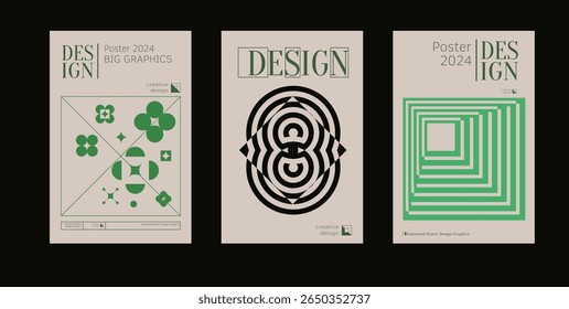 Contemporary futuristic posters. A set of modern covers with a minimalistic silhouette, graphic elements, basic drawings, geometric shapes. Conceptual business design in retro style. Brutalism print