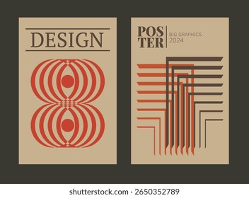 Contemporary futuristic posters. A set of modern covers with a minimalistic silhouette, graphic elements, basic drawings, geometric shapes. Conceptual business design in retro style. Brutalism print