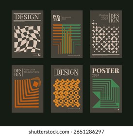 Contemporary futuristic posters. A set of modern covers with a minimalistic silhouette, graphic elements, basic drawings, geometric shapes. Conceptual business design in retro style. Brutalism print