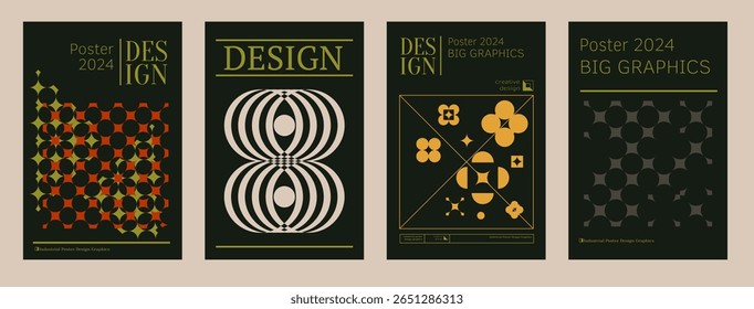 Contemporary futuristic posters. A set of modern covers with a minimalistic silhouette, graphic elements, basic drawings, geometric shapes. Conceptual business design in retro style. Brutalism print
