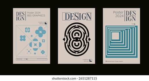 Contemporary futuristic posters. A set of modern covers with a minimalistic silhouette, graphic elements, basic drawings, geometric shapes. Conceptual business design in retro style. Brutalism print