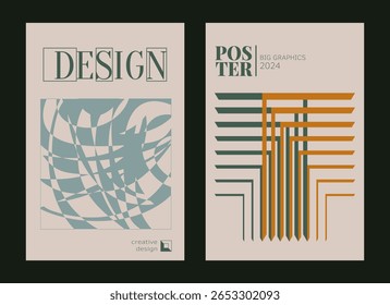 Cartazes futuristas contemporâneos. Um conjunto de capas modernas com uma silhueta minimalista, elementos gráficos, desenhos básicos, formas geométricas. Design empresarial conceitual em estilo retrô. Impressão brutalista