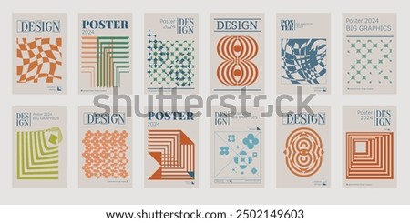 Contemporary futuristic posters. A set of modern covers with a minimalistic silhouette, graphic elements, basic drawings, geometric shapes. Conceptual business design in retro style. Brutalism print